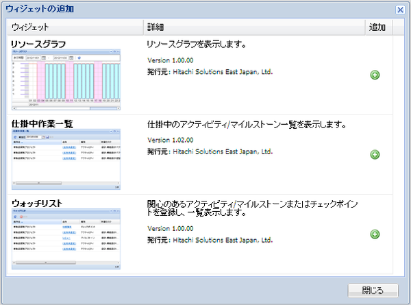 ダッシュボード（ウィジェットの追加）