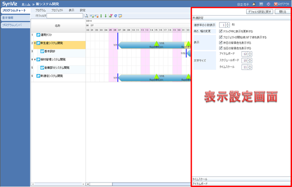 表示設定の変更（プログラムチャート）